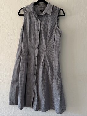 Talbots Sleeveless Black & White Gingham Shirt Dress